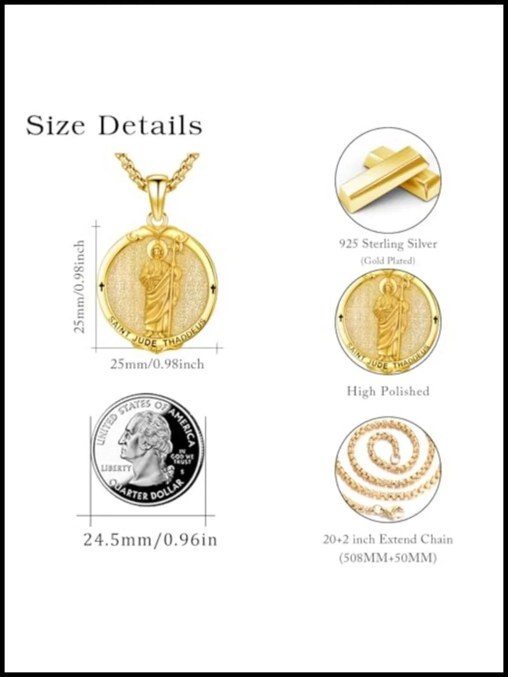 Saint Jude Patron Saint Necklace 925 Sterling Silver Amulet Medal Protection
